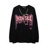 Men Long Sleeve Shirt Gothic Letter Puff Print Couple Long Sleeve T-shirt