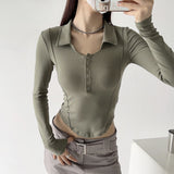 Women T-Shirt Bottoming Shirt Autumn Women's Polo Collar T-shirt Top