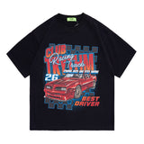 Men T Shirt High Street Print Worn Looking Washed-out Short Sleeve T-shirt Men and Women Loose