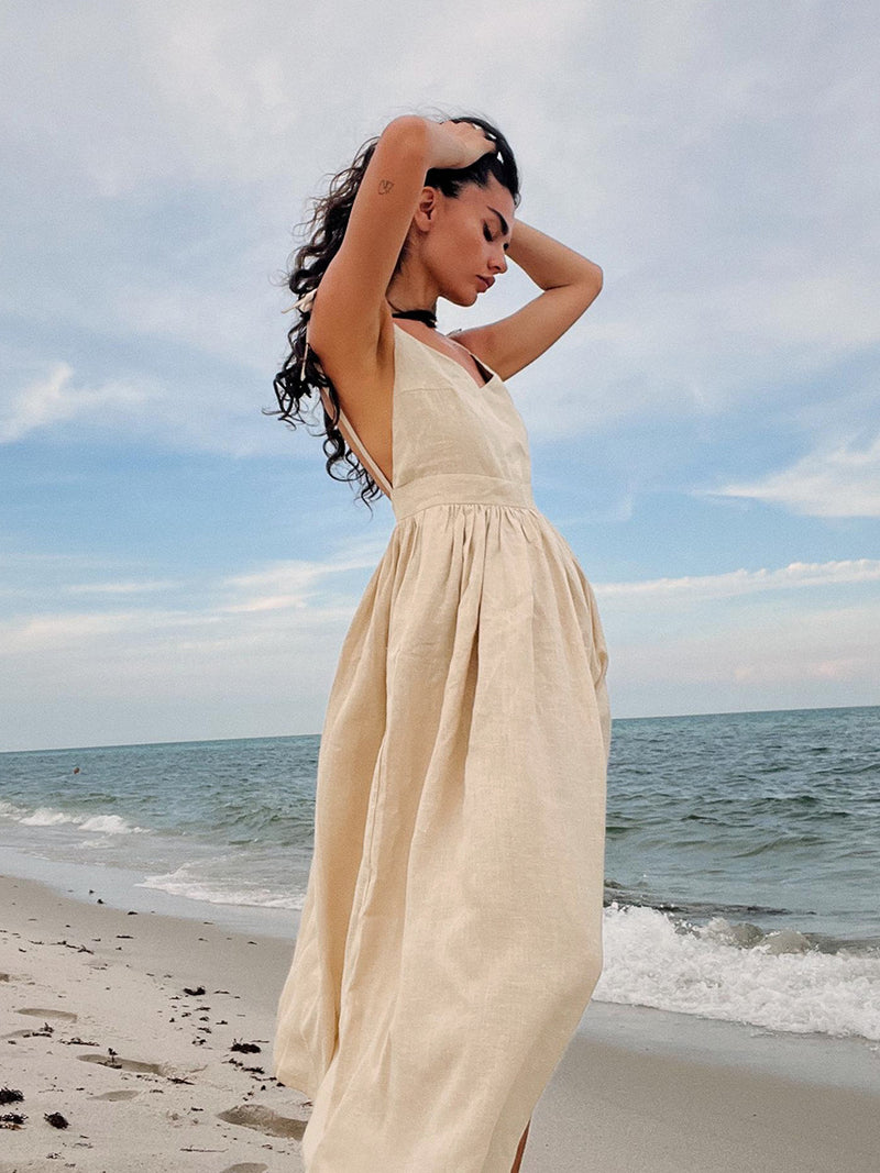 Women Dresses V-neck Skirt with Shoulder Straps Female Elegant Sexy Backless