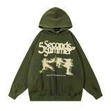 Men Hoodie Figure Printed Hoodie Retro Washed Distressed Loose Pullover Hoodie