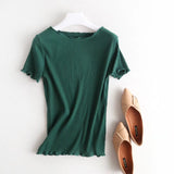 Women T-Shirt Summer Knitted Short-Sleeved T-shirt for Women Short Bottoming Shirt