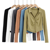 Women T-Shirt Autumn Fashion Polo Collar Button T-shirt