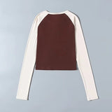 Women T-Shirt Tight T-shirt Women's Autumn Contrast Color Raglan Sleeve Bottoming Shirt