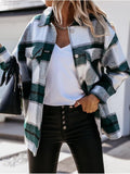 Plaid Trench Coat Autumn and Winter Long Sleeve Plaid Shirt Coat