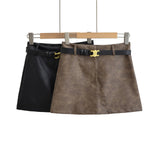 Women Skirt Vintage Women's High Waist Skirt Pu Skirt