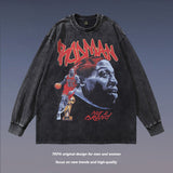 Men Long Sleeve Shirt Printed Washed Long Sleeve T-shirt Men and Women Hiphop Retro