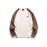 Unisex Hoodie Retro Patchwork Contrast Color Loose round Neck Sweater for Men and Women