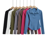 Women T-Shirt Spring Hem Tight Long Sleeve T-shirt Top