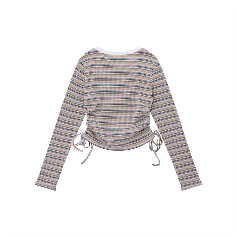 Women Long Sleeve T-Shirt Long Sleeve T-shirt Girls round Neck Contrast Color Short Top