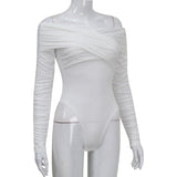 Women Jumpsuit V-neck Pleating Long Sleeve High Waist Jumpsuit Women
