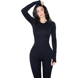 Women Jumpsuit Autumn and Winter round Neck Long Sleeve Sexy Slim-Fit Zipper Jumpsuit