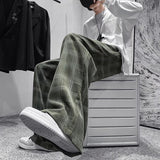 Men Sweatpants Corduroy Plaid Pants Men Spring-Autumn Wide-Leg Pants