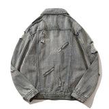 Men Denim Jacket Washed and Worn Denim Jacket Men Baggy Coat