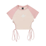 Women T-shirt Color Matching Short T-shirt Summer Embroidered Short Sleeve Top