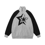 Men Hoodie Five-Pointed Star Embroidered Stand Collar Cardigan Sweater