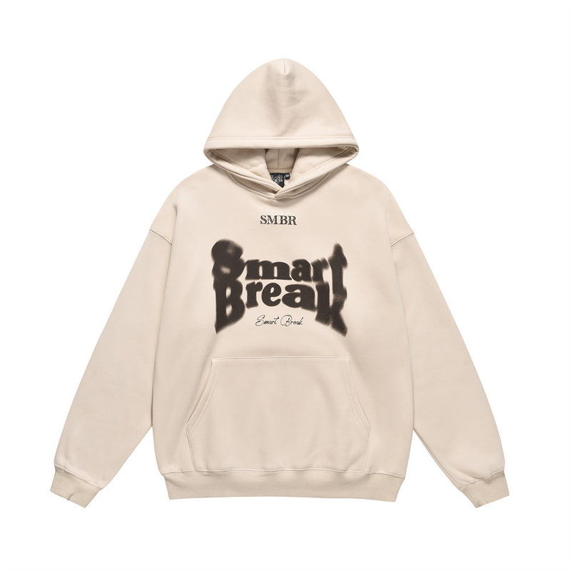 Men Fleece Lined Hoodie Winter Hooded Sweater Men Oversize Letters Printed Loose Long Sleeves