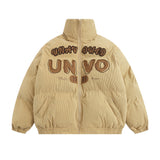 Men Cotton Padded Jacket Coat with Letters Embroidered Cotton Jacket Men's Winter Long Sleeve Cotton Coat Puffer Jacket Coat