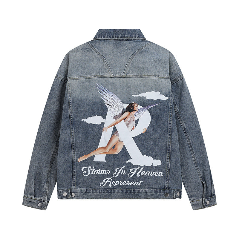 Palm Angle Jacket Angel Washed Distressed Jacket Men and Women Denim Jacket