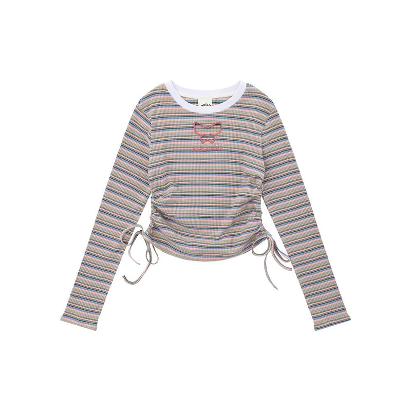 Women Long Sleeve T-Shirt Long Sleeve T-shirt Girls round Neck Contrast Color Short Top