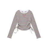 Women Long Sleeve T-Shirt Long Sleeve T-shirt Girls round Neck Contrast Color Short Top