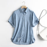 Women T-shirt Denim Shirt Women's Summer Loose Short Sleeve