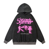 Men Hoodie Figure Printed Hoodie Retro Washed Distressed Loose Pullover Hoodie
