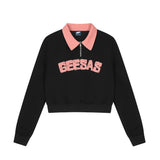 Women Hoodie Short Sweater Polo Collar Long Sleeve Casual Women