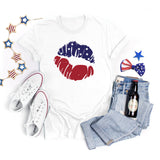 National Flag Day T Shirts Summer round Neck T-shirt Women's Short Sleeve Independence Day Women