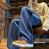 Men Sweatpants Striped Sweatpants Men's Straight Wide-Leg Pants