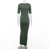 Women Dresses Square Collar Short Sleeve Long Dress