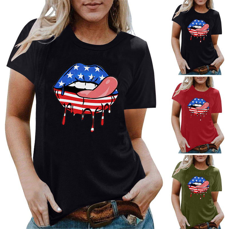 Women Independence Day T Shirt Printed Short-Sleeved Top Female Summer