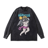 Men Long Sleeve Shirt Portrait Printing Washed Long Sleeve T-shirt for Men and Women