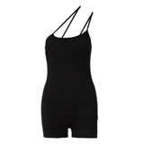 Women Jumpsuit Solid Color Slim Fit Sloping Shoulder Backless Jumpsuit