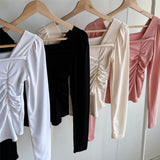 Women Long Sleeve Shirt Woman Square-Neck Bottoming Shirt