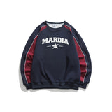Unisex Hoodie Retro Patchwork Contrast Color Sports Jacket Men's and Women's round Neck Sweater