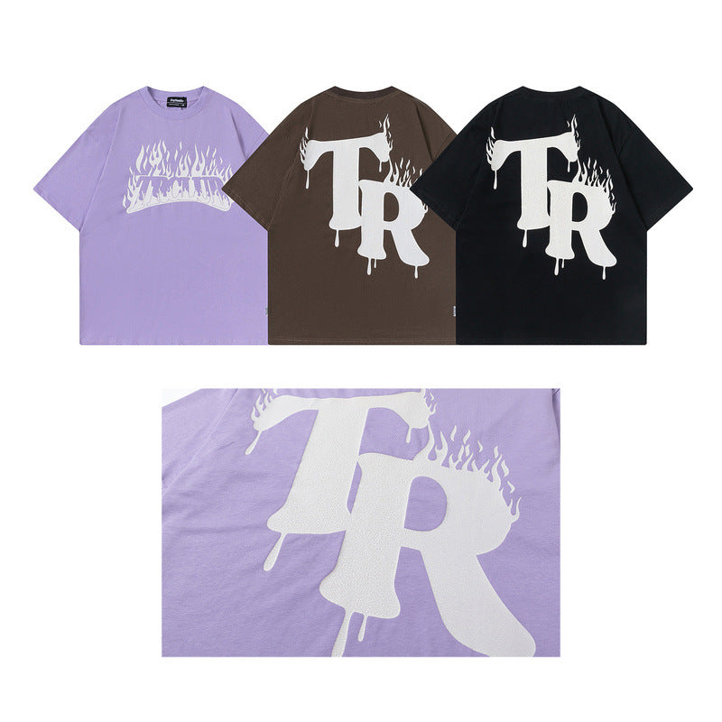 Men T Shirt Alphabet Graffiti Print Short Sleeve Men's Couple T-shirt