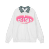 Men Hoodie Contrast Color Lapels Pullover Sweater Men's Patch Letter Inkjet Printing Long Sleeve