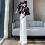 Palazzo Pants Wide-Leg Pants Spring and Autumn Women's High Waist Drooping Gray Casual