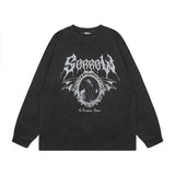 Men Long Sleeve Shirt Graffiti Printing Casual Couple Washed Long Sleeve T-shirt Men and Women