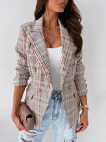 Plaid Trench Coat Autumn and Winter Long Sleeve Double Breasted Plaid Printed Suit