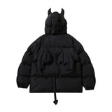 Men Cotton Mixed Jacket Coat Little Devil Hooded Cotton Jacket Male Winter Loose Cotton Jacket Coat