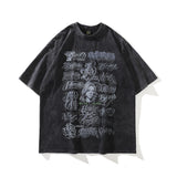 Men T Shirt T Yabi Style Dark Print Worn Looking Washed-out Short Sleeve T-shirt for Men and Women