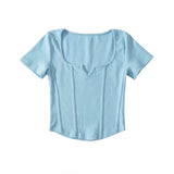 Women T-Shirt T-shirt Women's Summer Short Sleeve Skinny V-neck Top