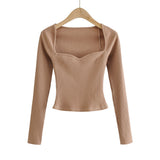 Women T-Shirt Long-Sleeved Sweater Women's Short Slim T-shirt Top
