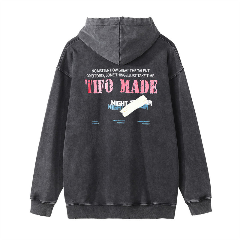 Men Hoodie Washed Vintage Printed Hoodie Men