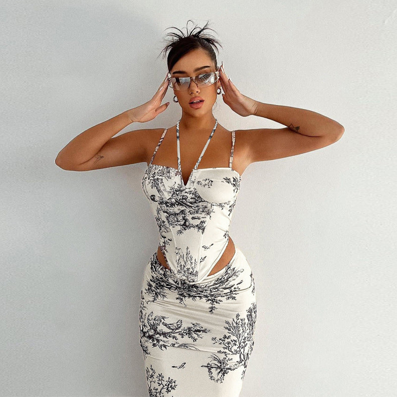 Women Co-Ord Set Skirt Two-Piece Retro Printed Fashion