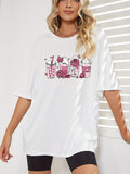 Drinking Print Oversized T-shirt Casual Crew Neck Drop