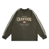 Men Hoodie English Printed Crew Neck Sweatshirt Loose Side Stripe Contrast Color Long Sleeves