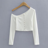 Women T-shirt Fall Slim Fit Short Long Sleeve Top